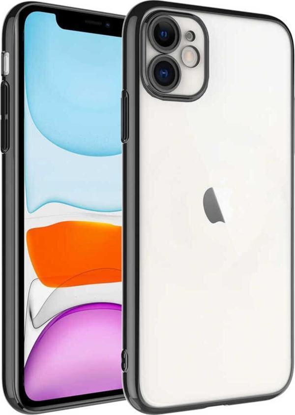Safa İphone 11 Uyumlu Sert Pc Renkli Çerçeveli Zore Riksos Kılıf-Siyah - Image 1