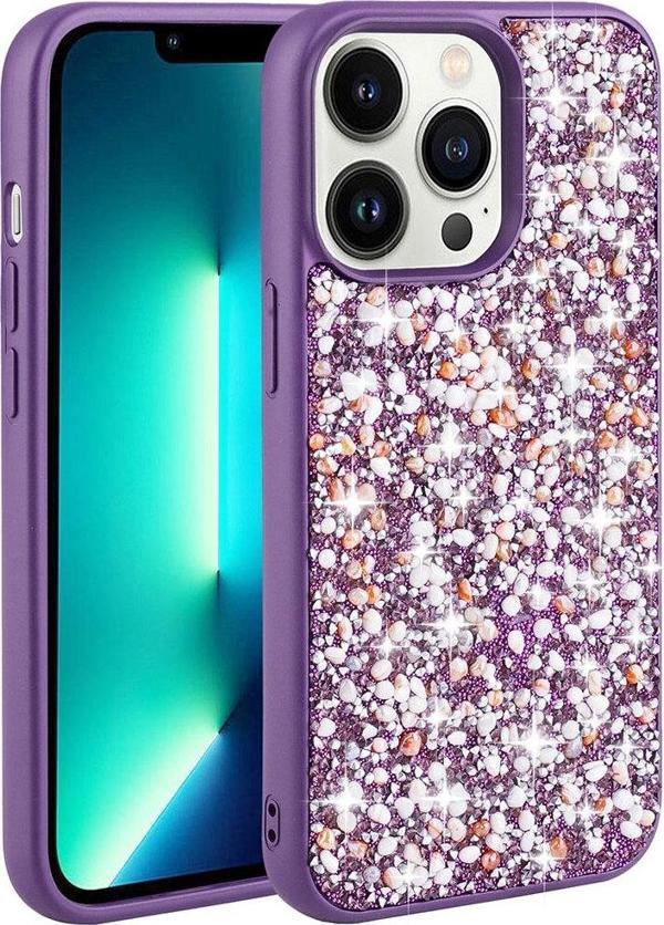 Wenixs İphone 12 Pro Max Uyumlu Parlak Taşlı Tasarım Zore Linea Kılıf-Derin Mor - Image 1