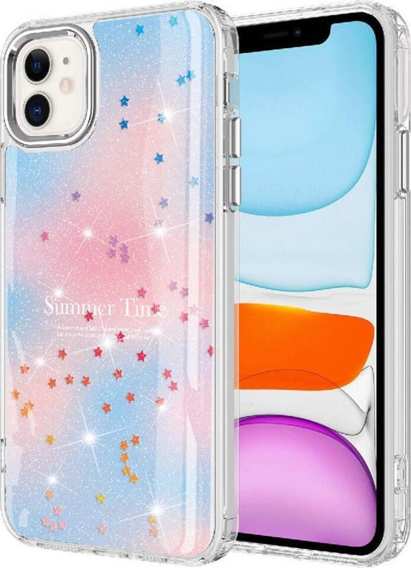 Safa İphone 11 Uyumlu Simli Desenli Parlak Csm Zore Task Kılıf-Mavi - Image 1
