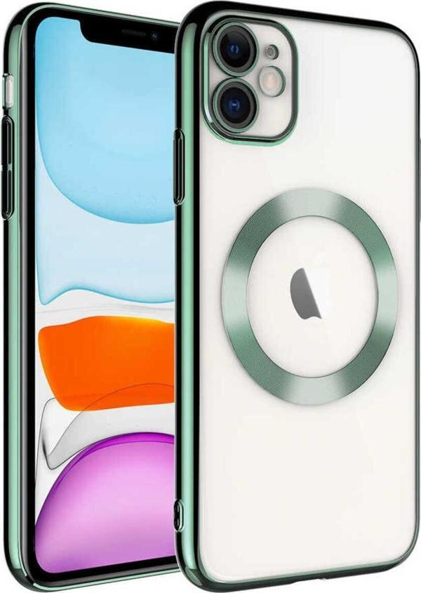 Safa İphone 11 Uyumlu Wireless Şarj Özellikli Sert Pc Zore Riksos Magsafe Kılıf-Koyu Yeşil - Image 1