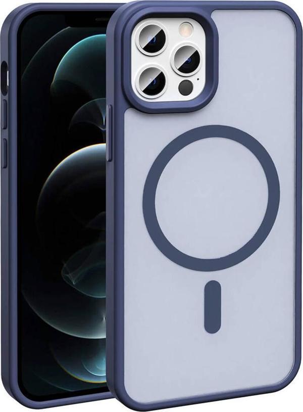 Safa İphone 12 Pro Kılıf Magsafe Şarj Özellikli Mat Arka Yüzey Zore Sio Kapak-Lacivert - Image 1