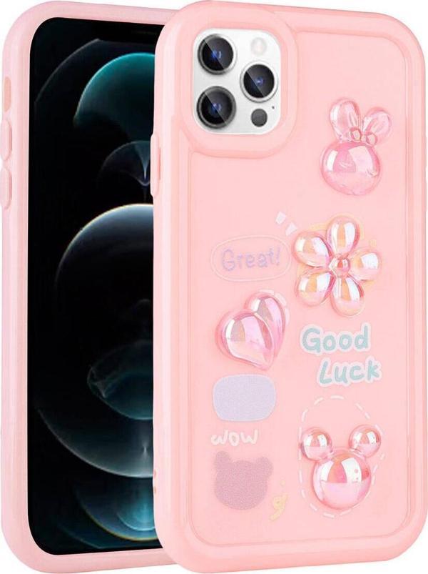 Safa İphone 12 Pro Max Uyumlu Kabartma Figürlü Parlak Zore Toys Silikon Kılıf-Pembe - Image 1