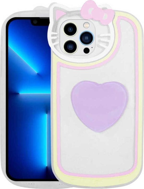 Safa İphone 12 Pro Max Uyumlu Kedi Figürlü Transparan Pop Soketli Zore Ritmik Kılıf-Lila - Image 1