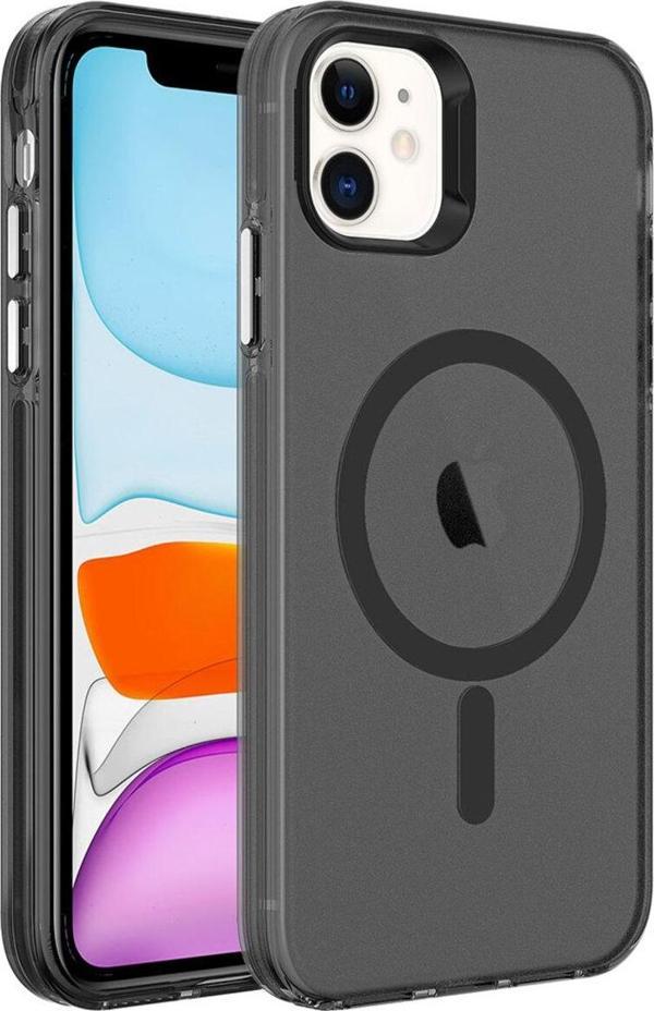 Boğazören İphone 12 Uyumlu Zore Magsafe Şarj Özellikli Buzlu Transparan C-Pro Sert Kılıf-Siyah - Image 1