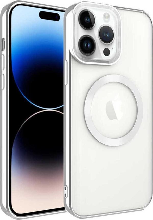 Zore İphone 14 Pro Max Uyumlu Magsafe Wireless Şarj Özellikli Setro Silikon-Gümüş - Image 1