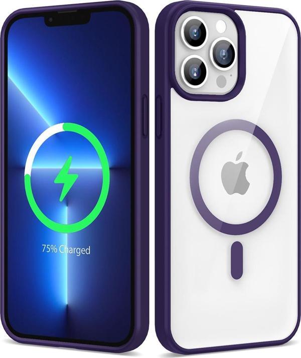 Zore İphone 13 Pro Uyumlu Magsafe Wireless Şarj Özellikli Silikon Ege Kılıf-Derin Mor - Image 1