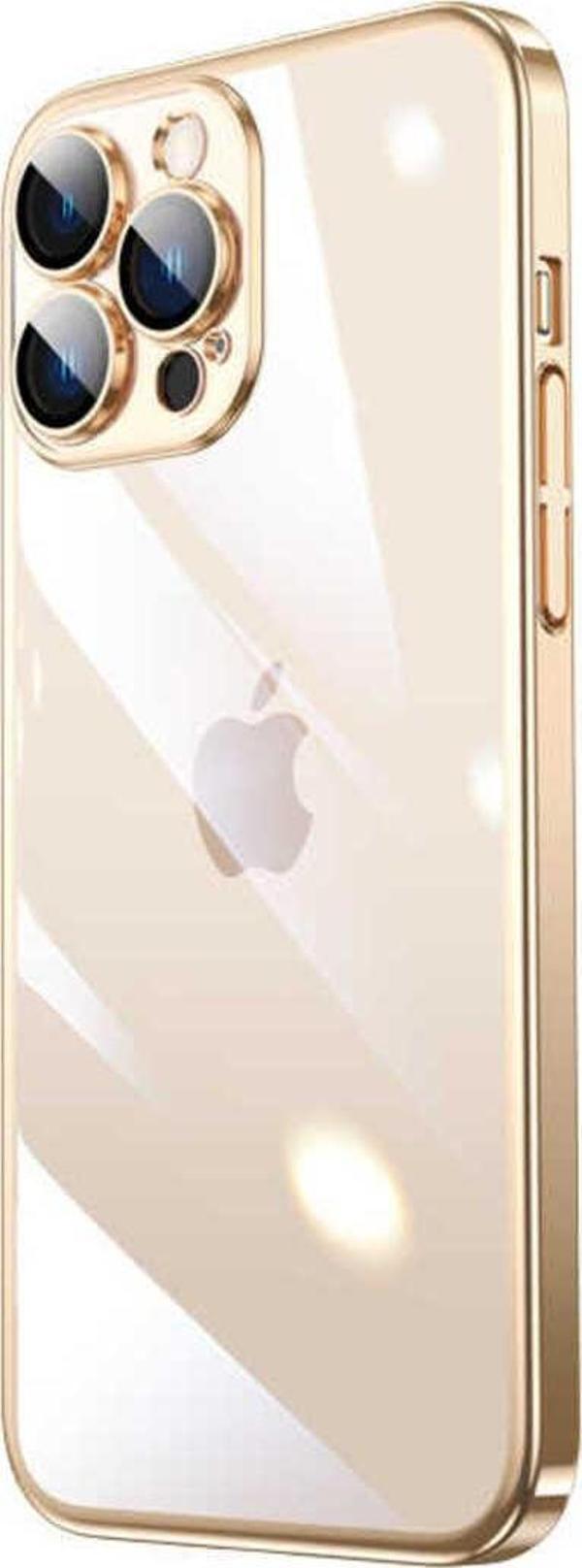 Zore İphone 13 Pro Uyumlu Sert Pc Renkli Çerçeveli Riksos Kılıf-Gold - Image 1