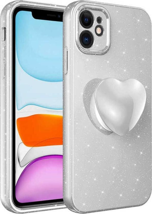 Zore İphone 11 Uyumlu Kamera Korumalı Simli Pop Soketli Lüks Csk Koton Soketli Kılıf-Beyaz - Image 1