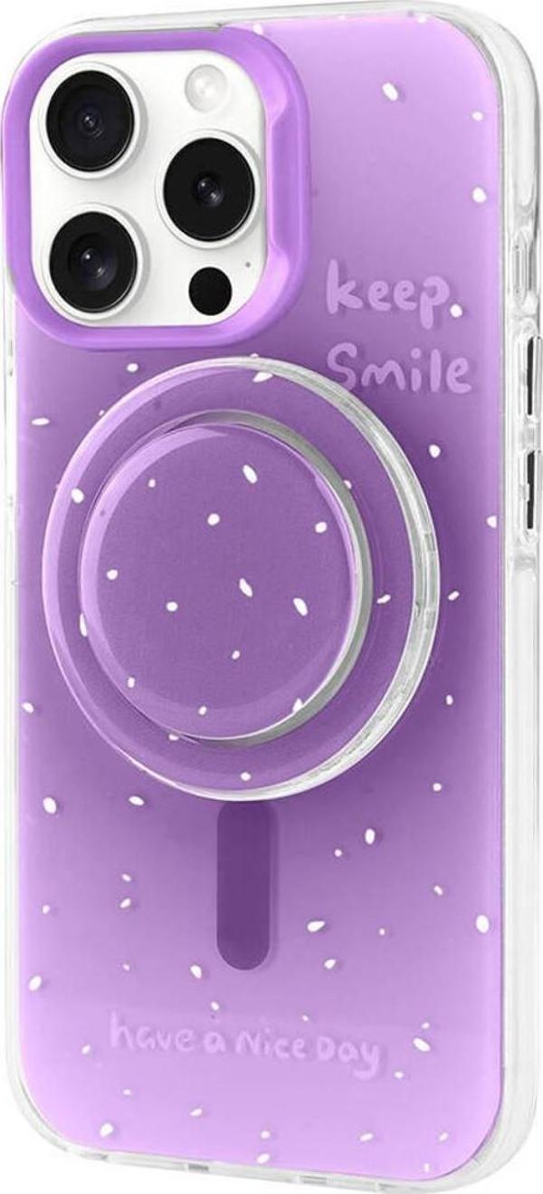 Zore İphone 15 Pro Magsafe Şarj Özellikli Tak-Çıkar Pop Soketli Tiktok Kılıf-Mor - Image 1