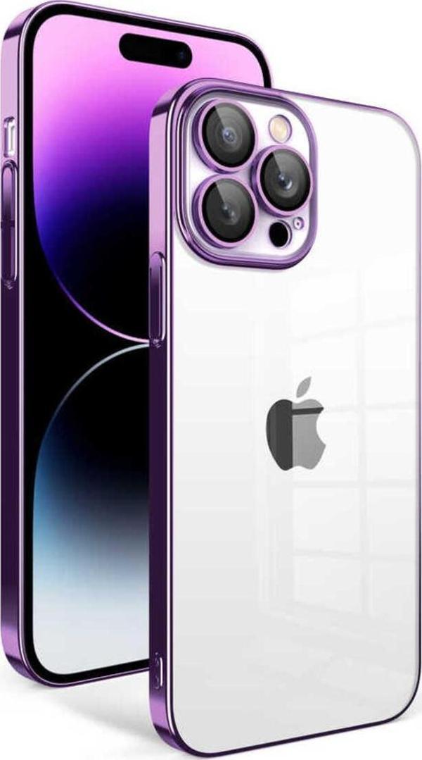Kılıfda Kılıf İphone 14 Pro Max Uyumlu Kamera Korumalı Renkli Çerçeveli Zore Garaj Kılıf-Koyu Mor - Image 1