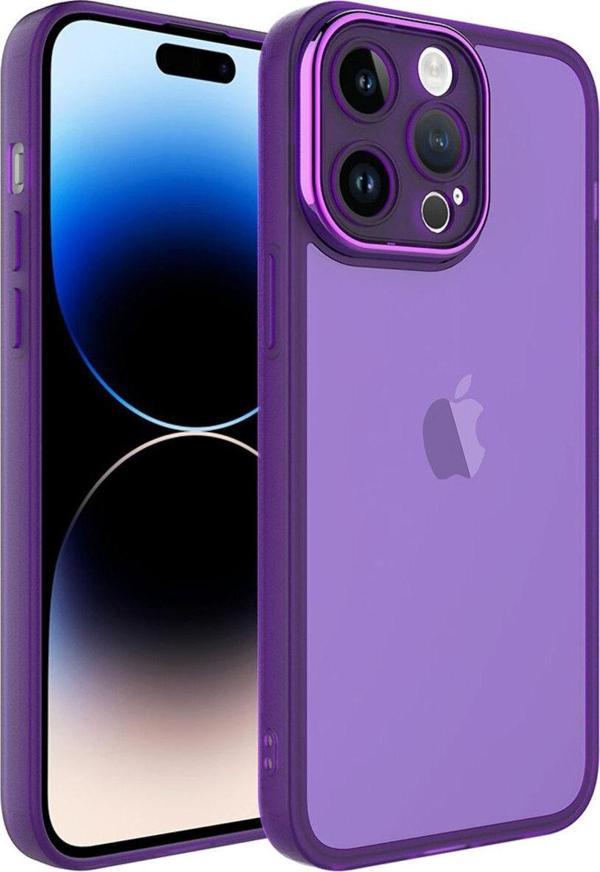 Zore İphone 14 Pro Max Uyumlu Kamera Korumalı Transparan Brt Post Kılıf-Derin Mor - Image 1