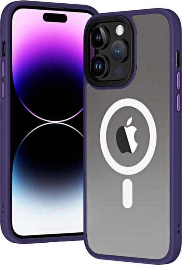 Wenixs İphone 14 Pro Uyumlu Wireless Şarj Özellikli Zore Hibrit Magsafe Kılıf-Derin Mor - Image 1