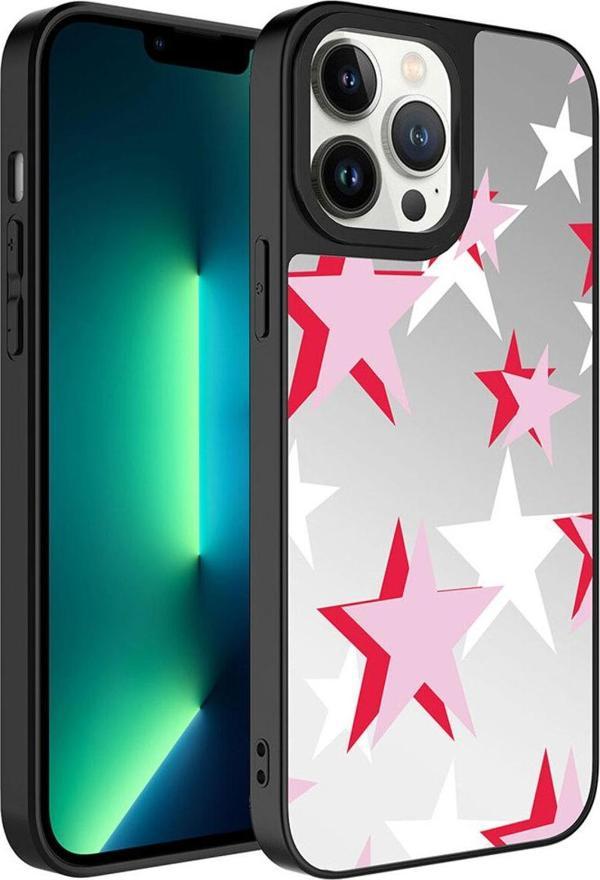 Safa İphone 13 Pro Max Uyumlu Aynalı Desenli Kamera Korumalı Parlak Zore Mirror Kılıf-Yıldız - Image 1