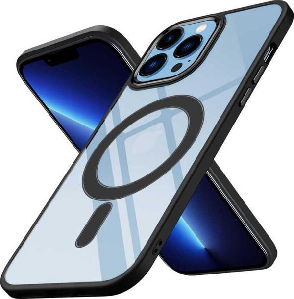 Zore İphone 13 Pro Uyumlu Wireless Şarj Özellikli Krom Magsafe Silikon Kılıf-Siyah - Image 1