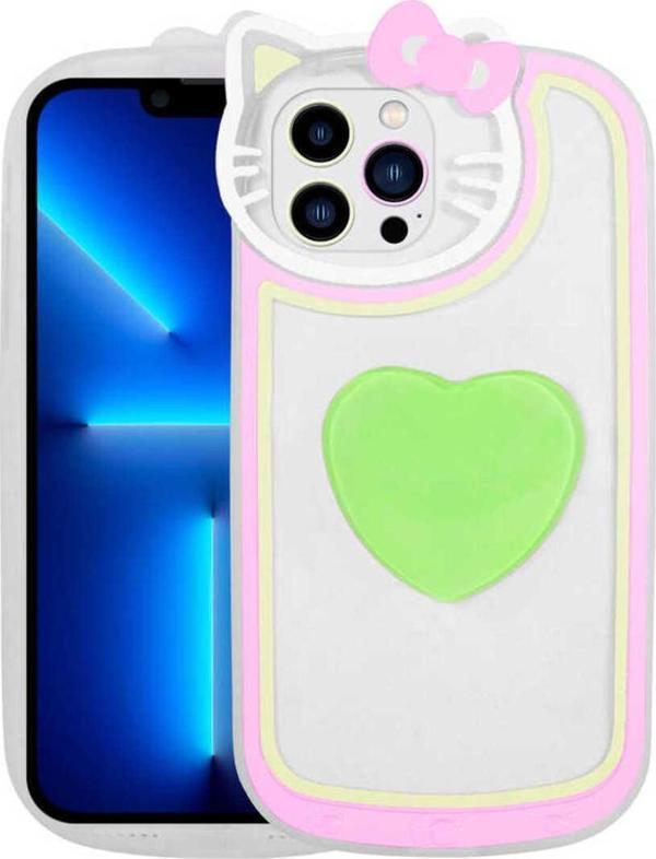 Cep312 İphone 13 Pro Max Uyumlu Kedi Figürlü Transparan Pop Soketli Zore Ritmik Kapak-Yeşil - Image 1