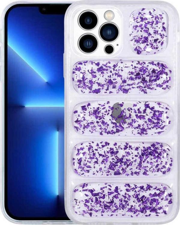 Safa İphone 13 Pro Max Uyumlu Kamera Korumalı Simli Aihttg'Li Zore Dalga Kılıf-Mor - Image 1