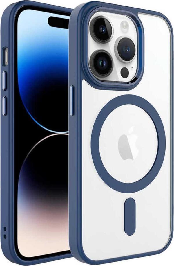 Zore İphone 14 Pro Max Uyumlu Wireless Şarj Özellikli Csk Krom Magsafe Silikon Kılıf-Lacivert - Image 1
