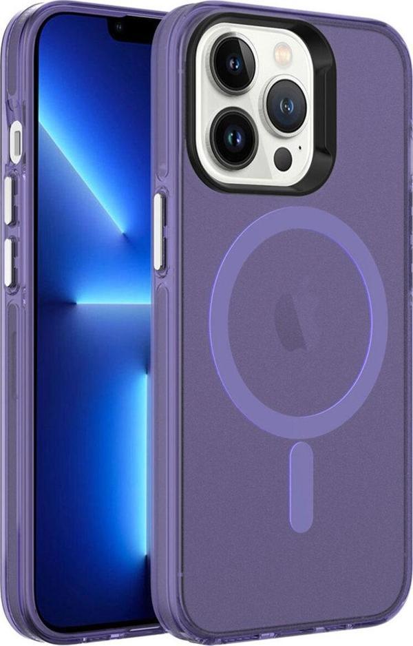 Zore İphone 13 Pro Uyumlu Magsafe Şarj Özellikli Buzlu Transparan C-Pro Sert Kılıf-Derin Mor - Image 1