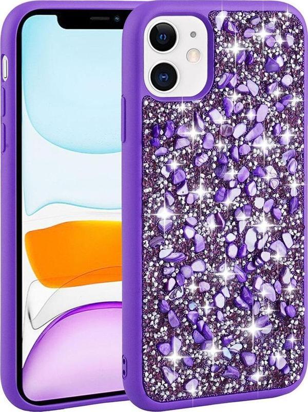 Zore İphone 11 Uyumlu Parlak Taşlı Tasarım Linea Kılıf-Mor - Image 1