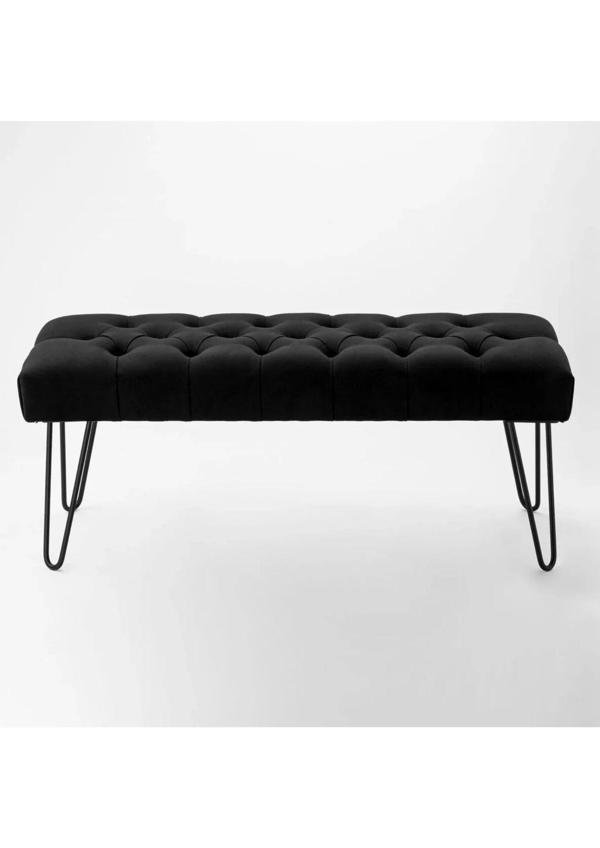 Lumi Siyah Metal Ayaklı Kapitoneli Chester Yatak Ucu Oturma Bankı Puf Bench Koridor Oturağı - Image 1