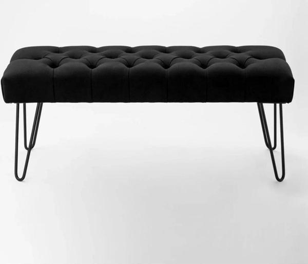 Lumi Siyah Metal Ayaklı Kapitoneli Chester Yatak Ucu Oturma Bankı Puf Bench Koridor Oturağı - Image 1