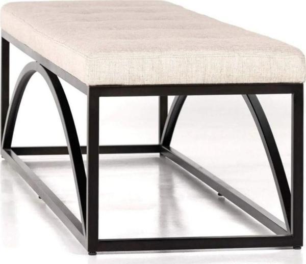 Elva Dekoratif Chester Yatak Ucu Oturma Bankı Tasarım Makyaj Oturağı Metal Ayaklı Bej Puf Bench - Image 1