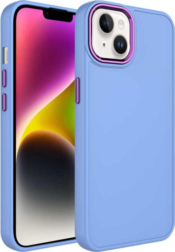 Safa İphone 14 Plus Uyumlu Metal Çerçeve Ve Buton Tasarımlı Silikon Zore Luna Kılıf-Lila - Image 1