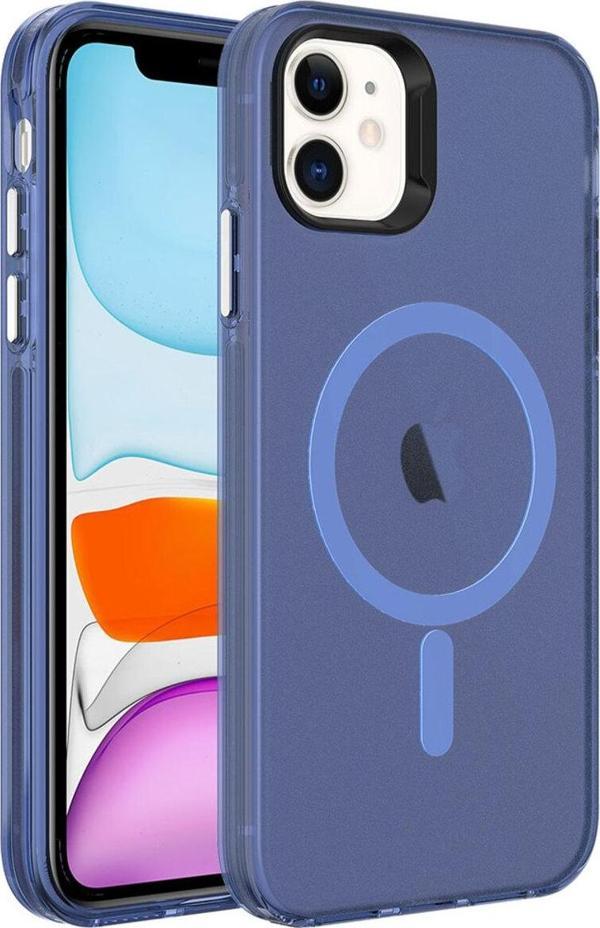 Kılıftech İphone 12 Uyumlu Zore Magsafe Şarj Özellikli Buzlu Transparan C-Pro Sert Kılıf-Lacivert - Image 1