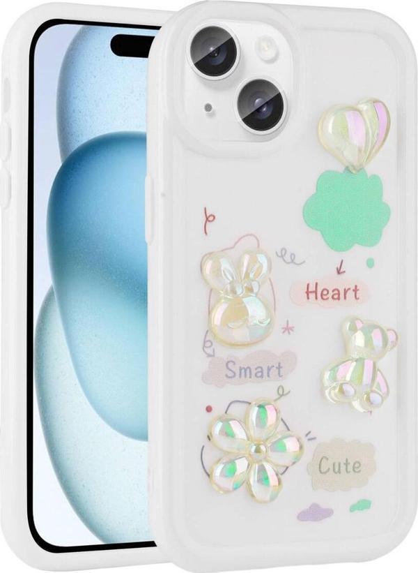 Lexroo İphone 14 Plus Uyumlu Kabartma Figürlü Parlak Zore Toys Silikon Kapak-Beyaz - Image 1