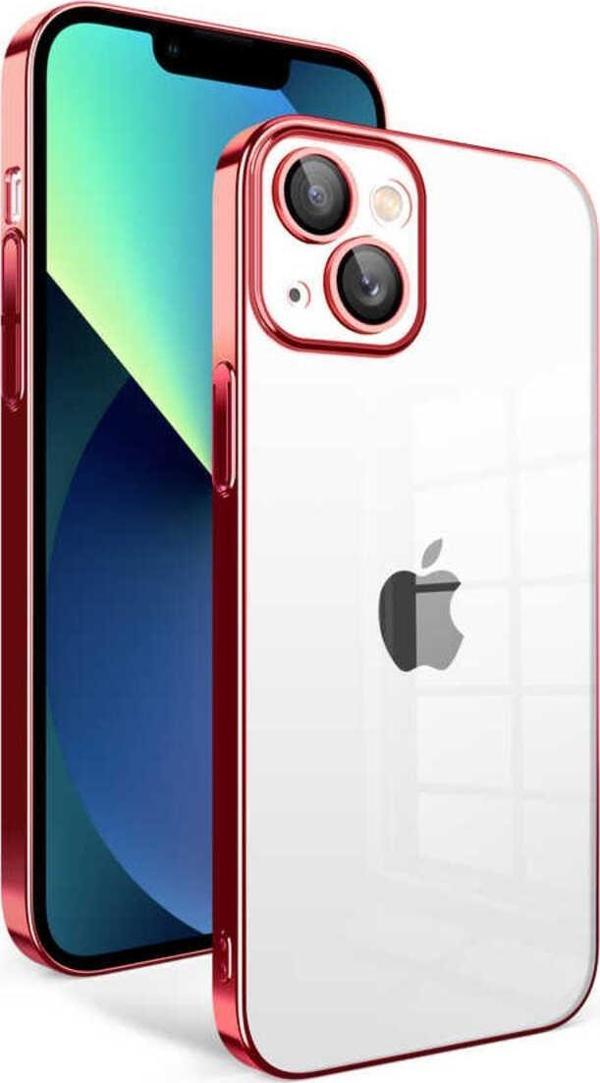 Safa İphone 13 Uyumlu Kamera Korumalı Renkli Çerçeveli Zore Garaj Kılıf-Kırmızı - Image 1