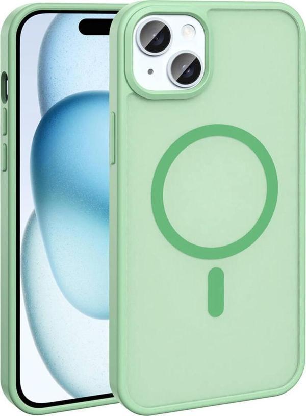 Safa İphone 14 Plus Kılıf Magsafe Şarj Özellikli Mat Arka Yüzey Zore Sio Kapak-Açık Yeşil - Image 1