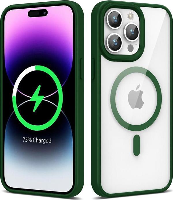 Zore İphone 14 Pro Uyumlu Magsafe Wireless Şarj Özellikli Silikon Ege Kılıf-Koyu Yeşil - Image 1
