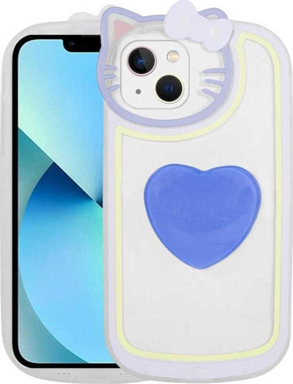 Zore İphone 13 Uyumlu Kedi Figürlü Transparan Pop Soketli Ritmik Kılıf-Mavi - Image 1