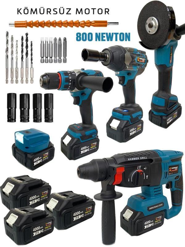 Germany Style Pro 8016 Kömürsüz 5'li Set Akülü Vidalama-Taşlama-Kırıcı Hilti-800 Newton Bijon Sökme  - Image 1