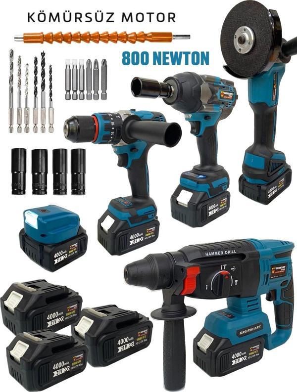 Germany Style Pro 8016 Kömürsüz 5'li Set Akülü Vidalama-Taşlama-Kırıcı Hilti-800 Newton Bijon Sökme  - Image 1