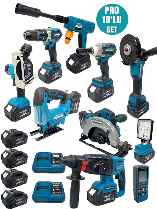 Germany Style DawreekTech 10'lu Şarjlı Pro Set Kırıcı-Taşlama-Matkap-Daire Testere-Yıkama-Dekupaj  - Image 1