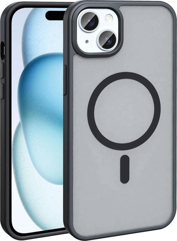 Zore İphone 14 Kılıf Magsafe Şarj Özellikli Mat Arka Yüzey Sio Kapak-Siyah - Image 1