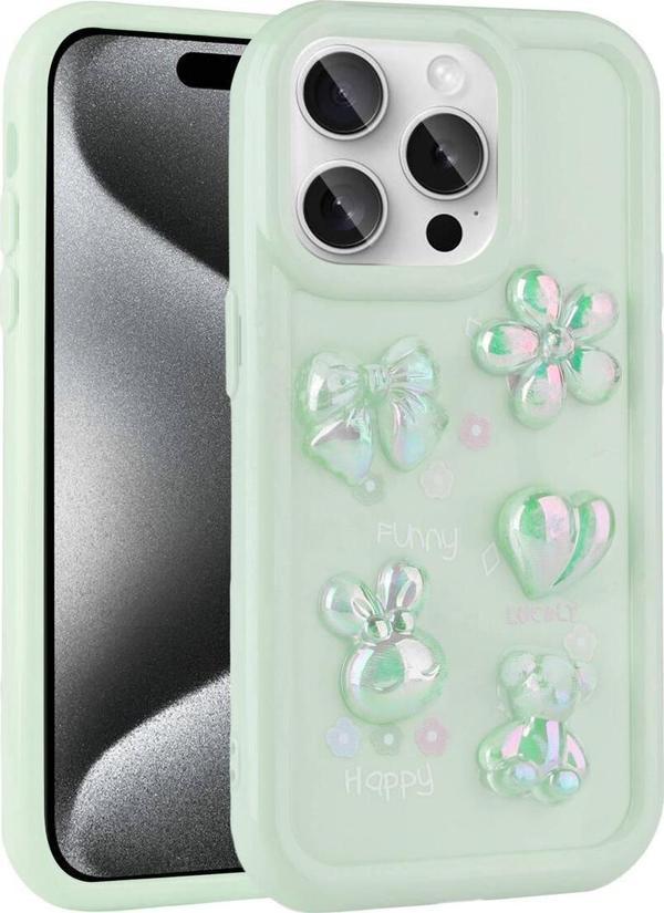 Zore İphone 15 Pro Max Uyumlu Kabartma Figürlü Parlak Csk Toys Silikon Kılıf-Açık Yeşil - Image 1