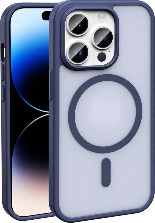 Zore İphone 14 Pro Kılıf Magsafe Şarj Özellikli Mat Arka Yüzey Sio Kapak-Lacivert - Image 1