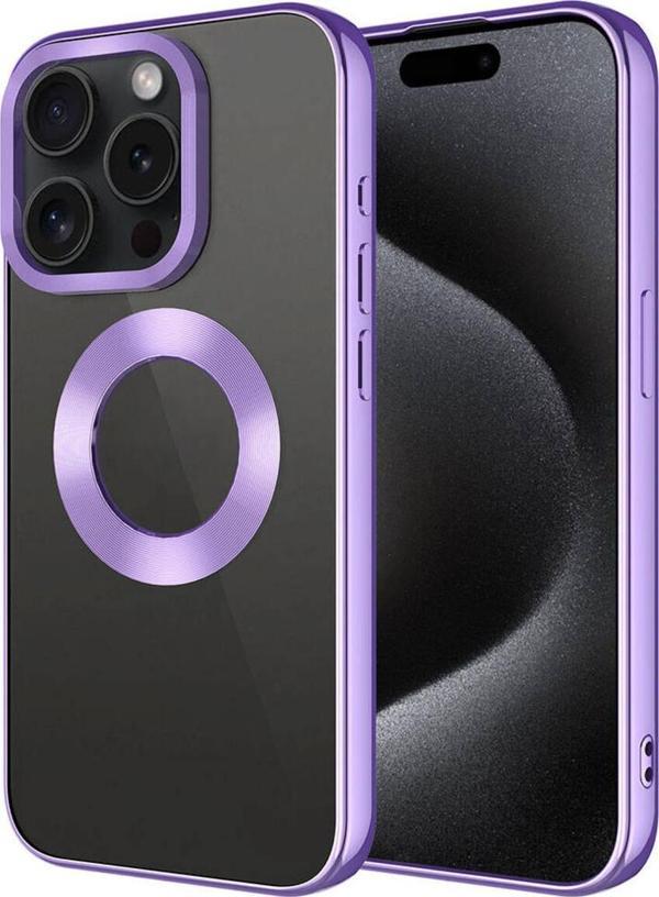 Zore İphone 15 Pro Uyumlu Tek Kamera Çerçeveli Logo Gösteren Omega Kılıf-Lila - Image 1