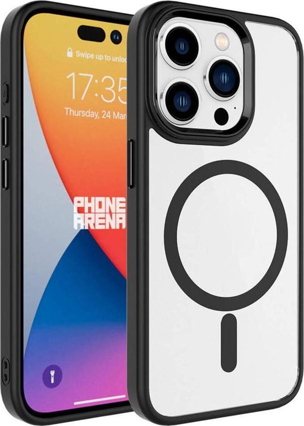 Zore İphone 15 Pro Uyumlu Wireless Şarj Özellikli Krom Magsafe Silikon Kılıf-Siyah - Image 1