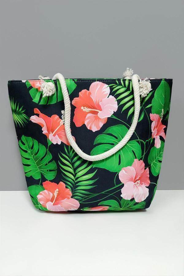 Avior Collection Yaprak Çiçek Desenli Plaj Çantası - Image 1