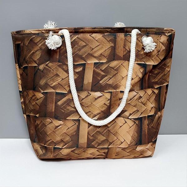 Avior Collection Ahşap Örme Desenli Plaj Çantası - Image 1