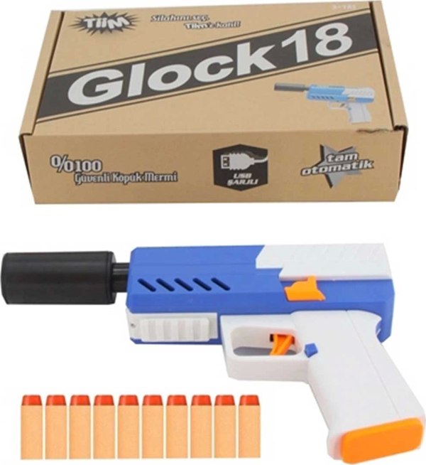 Tiim Pilli Şarjlı Susturuculu Köpük Dart Atan Mavi Blaster Kız Erkek Çocuk Oyuncak Eğitici Oyuncakla - Image 1