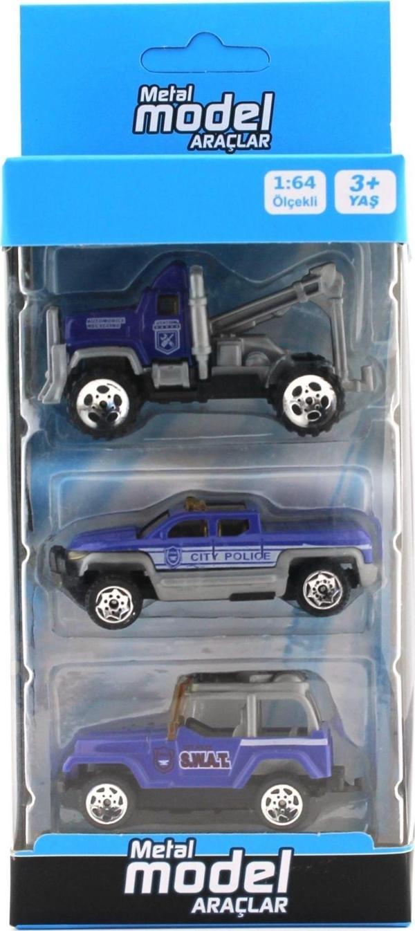 Üçlü Metal Çekicili Polis Araçları 1018D Kız Erkek Çocuk Oyuncak Eğitici Oyuncaklar - Image 1
