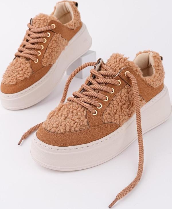 Muggo FLEECY Kalın Taban Bağcıklı Peluş Detaylı Kadın Kışlık Sneaker Spor Ayakkabı - Image 1