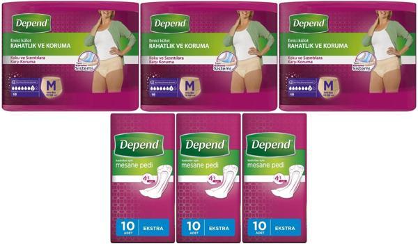 Depend Emici Külot Lohusa Pedi M- Medium - Kadın (10 Lu) + Mesane Pedi Kadın Ekstra (10 Lu) 6 Lı Set - Image 1