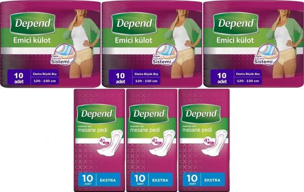 Depend Emici Külot Lohusa Pedi  XL - Kadın (10 Adet)+Mesane Pedi Kadın Ekstra (10 Lu) 6 Lı Set - Image 1