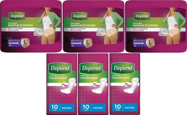 Depend Emici Külot Lohusa Pedi Large - Büyük Kadın (10 Lu)+Mesane Pedi Kadın Ekstra (10 Lu) 6 Lı Set - Image 1