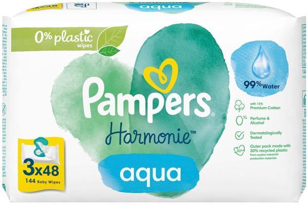 Prima Pampers Harmonie Islak Havlu Mendil Aqua Pure 48 Yaprak 3 Lü Set (144 Yaprak) Organik Pamuk - Image 1
